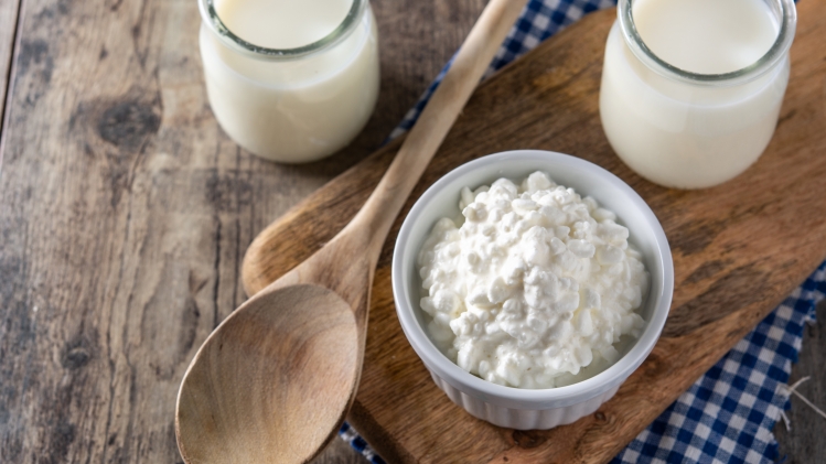Milk kefir grains on wooden table