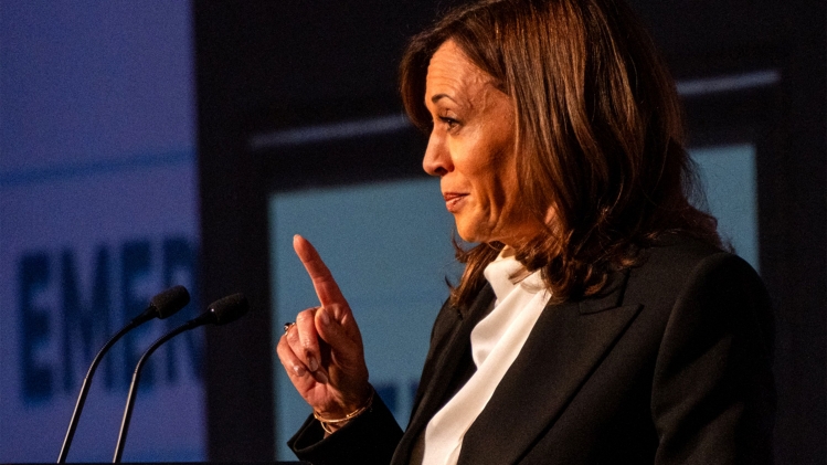 Former US Vice President Kamala Harris speaks at the Emerge 20th Anniversary Gala in San Francisco, California, on April 30, 2025. (Photo by Camille Cohen / AFP)