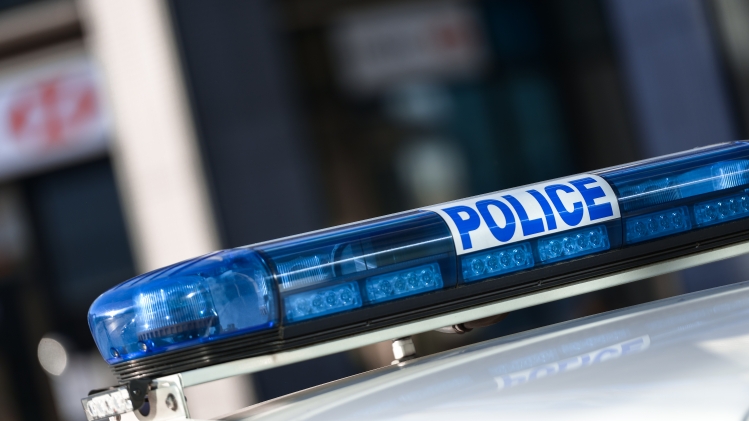 closeup on the roof-mounted lightbar of police car