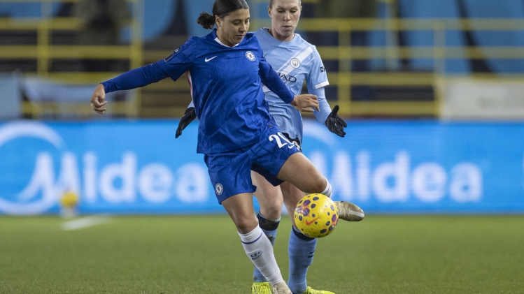 Sam Kerr #20 of Chelsea Women F.C. plays during the FA Women's League Cup match between Manchester City and Chelsea at the Joie Stadium in Manchester, England, on January 21, 2026. (Photo by Mike Morese/MI News/NurPhoto)