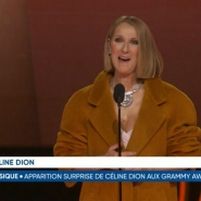 La mégastar de la pop Céline Dion fait une apparition surprise lors des Grammy Awards à Los Angeles pour présenter le prix de l'album de l'année.
