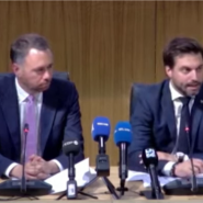 Georges-Louis Bouchez, le président du MR, et Maxime Prévot, le président des Engagés, sont en conférence de presse suite à l'accord de gouvernement pour la Région wallonne et la Fédération Wallonie-Bruxelles.