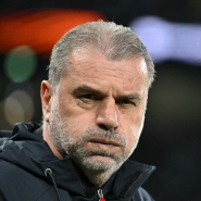 (FILES) Tottenham Hotspur's Greek-Australian Head Coach Ange Postecoglou reacts ahead of the UEFA Europa League quarter-final football match between Tottenham Hotspur and Eintracht Frankfurt at the Tottenham Hotspur Stadium in London, on April 10, 2025. Tottenham Hotspur sacked manager Ange Postecoglou on June 6, just two weeks after the Australian won the Europa League to end the club's 17-year trophy drought. (Photo by Glyn KIRK / AFP)