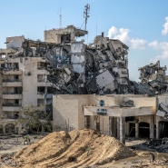 Les restes de l’hotel Al-Mashtal à Gaza Ville, le 3 février 2024 après un bombardement israélien.