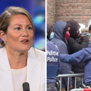 Une photo d’illustration montre des personnes attendant à l’extérieur lors de l’accueil des réfugiés devant le Petit Château, à Bruxelles, mardi 15 mars 2022.