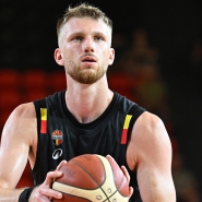 Belgium's Andy Vanvliet pictured in action during a basketball match between Belgium's national team Belgian Lions and Great Britain, Friday 15 August 2025 in Oostende, in a friendly tournament. BELGA PHOTO MAARTEN STRAETEMANS