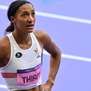 Belgium’s Nafissatou Thiam reacts after competing in the women’s heptathlon 100m hurdles of the athletics event at the Paris 2024 Olympic Games at Stade de France in Saint-Denis, north of Paris, on August 8, 2024.
Martin BERNETTI / AFP