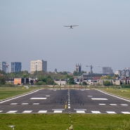Illustration picture shows the runway of the regional Antwerp Airport, operated by French company Egis, in Deurne, Thursday 04 May 2023. The airport is summoned by the Public Prosecutor. In particular, the alleged expansion of the airport in agricultural areas will be on the table in court. BELGA PHOTO JONAS ROOSENS