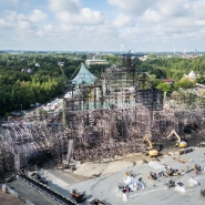 This aerial drone image shows the festival site after yesterday’s fire at the Tomorrowland electronic music festival on Thursday 17 July 2025, in Boom. Yesterday a fire destroyed the main stage of the festival site at the ’De Schorre’ terrain in Boom, where the first day is programmed tomorrow. BELGA PHOTO STRINGER