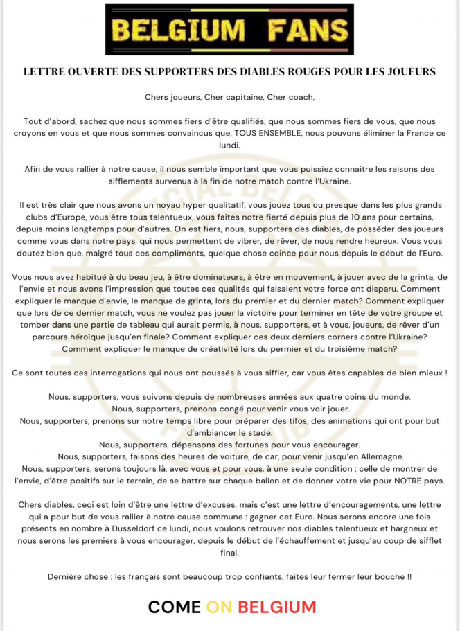 La lettre des supporters