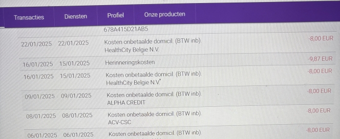 relevé de compte Beobank frais de domiciliation huit euros