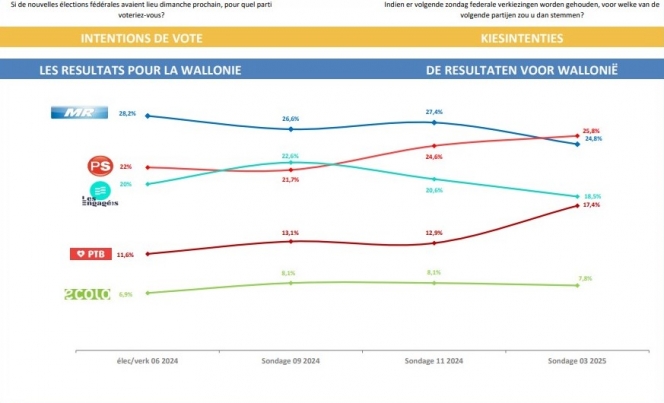 Intentions de vote en Wallonie 