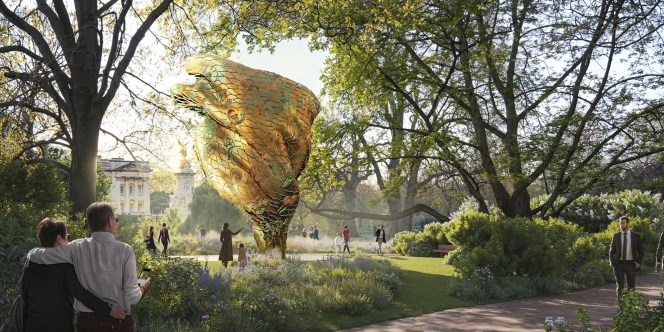 Sculpture de l’artiste Yinka Shonibare qui fera partie du projet de mémorial dédiée à la reine.