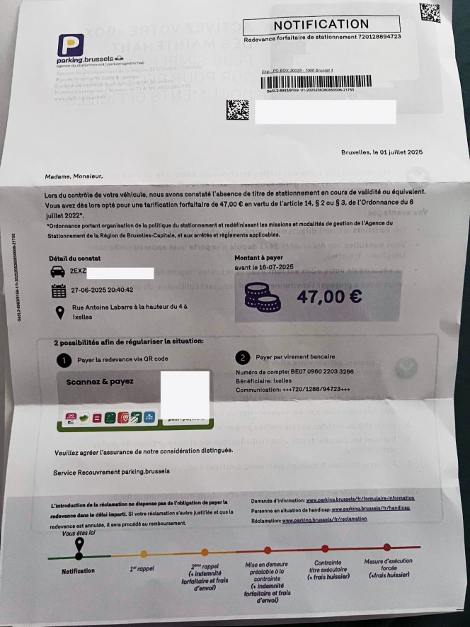 La redevance de stationnement que C.K. a reçu.