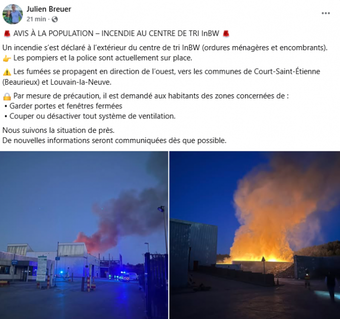 Mont-Saint-Guibert: Waste Center Fire Causes Smoke Alert