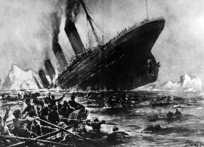 Dessin non daté de la scène où le Titanic sombre dans l’Atlantique selon les souvenirs de certains survivants de l’époque