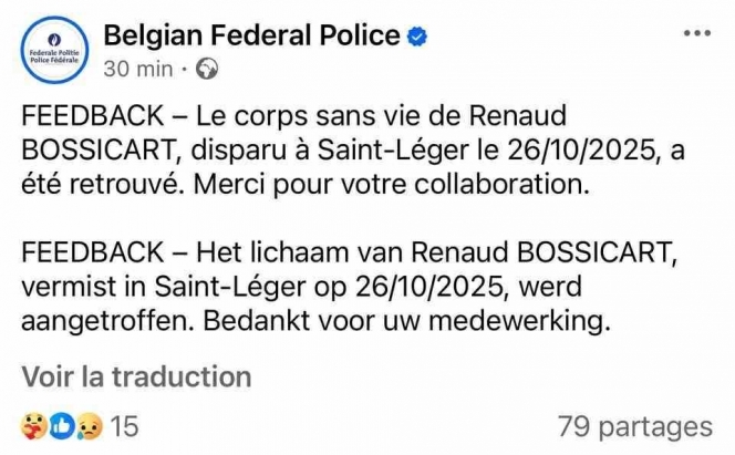 La police fédérale a annoncé l’information.