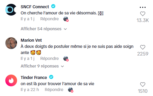 Commentaires de la vidéo virale du compte TikTok du Cèdre Bleu.