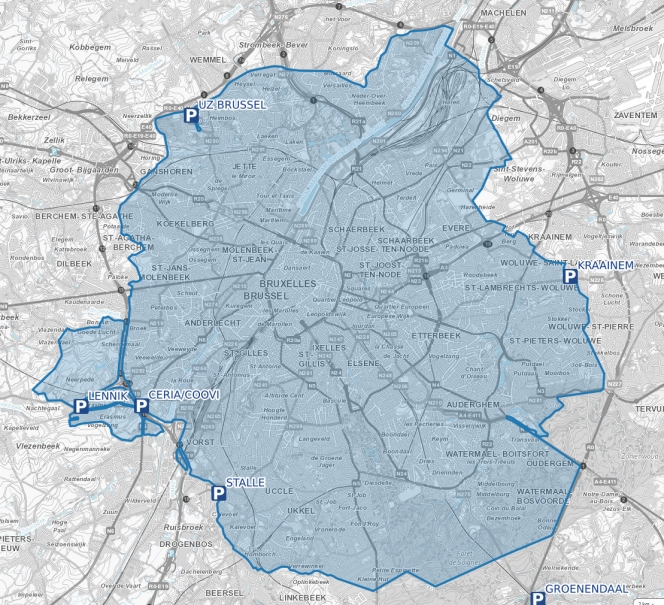 En bleu, la LEZ, principalement située à l’intérieur du Ring.
