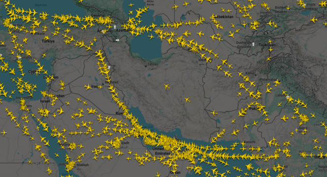 L’espace aérien au-dessus de l’Iran à 00h30.