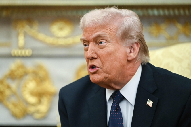 Donald Trump, ce mardi après-midi, alors qu’il reçoit le chancelier allemand Merz à la maison blanche