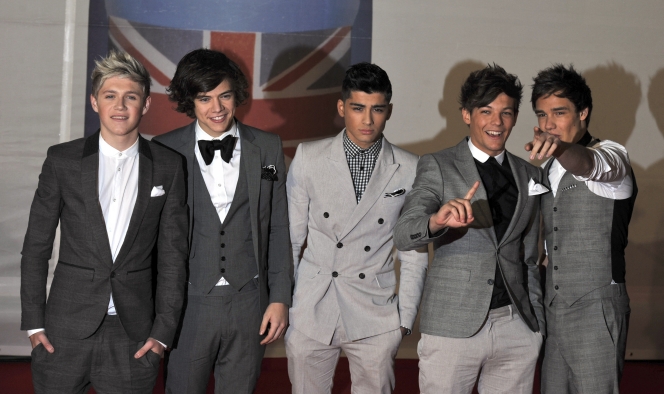 Les One Direction de gauche à droite : Niall Horan, Harry Styles, Zayn Malik, Liam Tomlinson et Liam Payne